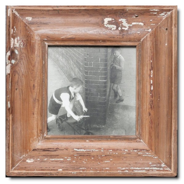 Square distressed wooden picture frame for photo format A5 square